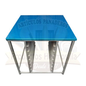 Mesón porta bandejas con repisa de aluminio