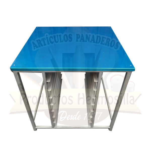 Mesón porta bandejas con repisa de aluminio